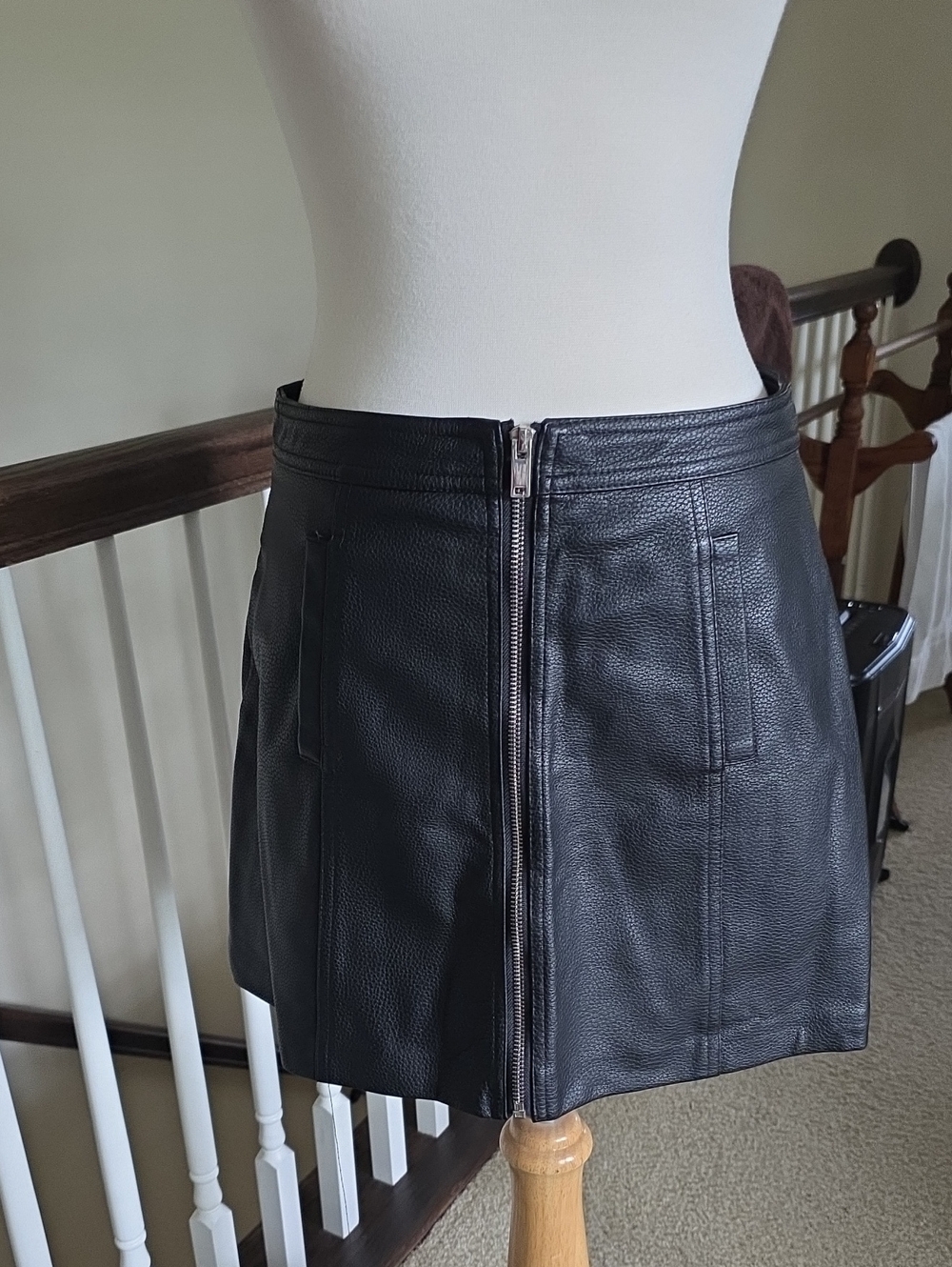 Bershka Black Faux Leather Mini Skirt with Front Zip